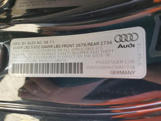 WAUVGAFH5CN001718 - 2012 AUDI S5 PRESTIGE BLACK photo 12