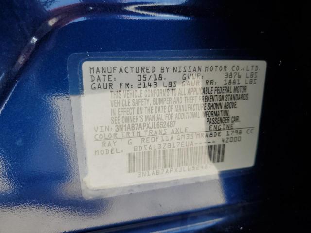 3N1AB7APXJL652487 - 2018 NISSAN SENTRA S BLUE photo 12