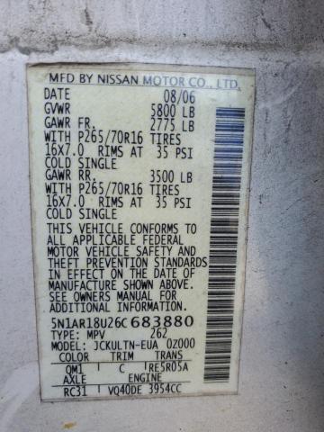 5N1AR18U26C683880 - 2006 NISSAN PATHFINDER LE თეთრი ფოტო 13