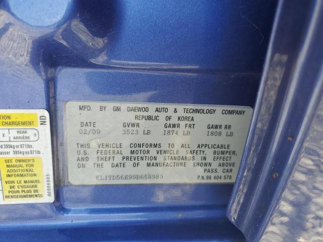 KL1TD56E99B658989 - 2009 CHEVROLET AVEO LS Mavi foto 12