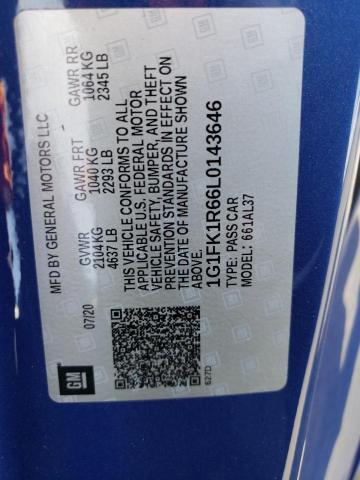 1G1FK1R66L0143646 - 2020 CHEVROLET CAMARO ZL1 蓝色 照片 12