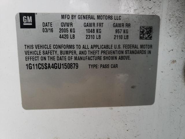 1G11C5SA4GU150879 - 2016 CHEVROLET MALIBU LIM LT 白色 照片 12