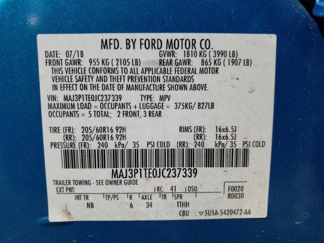 MAJ3P1TE0JC237339 - 2018 FORD ECOSPORT SE Azul foto 12