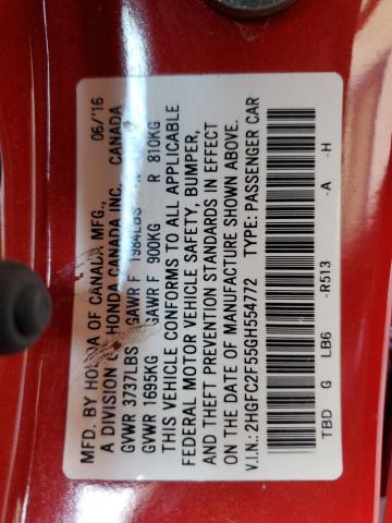 2HGFC2F55GH554772 - 2016 HONDA CIVIC LX RED photo 12