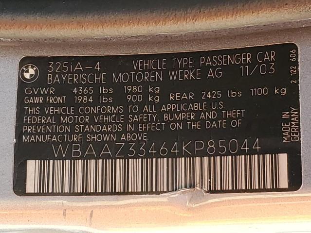 WBAAZ33464KP85044 - 2004 BMW 325 IS SULEV GRAY photo 12
