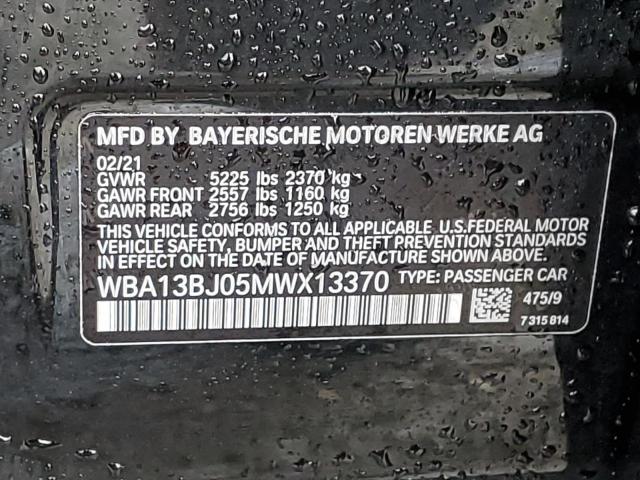 WBA13BJ05MWX13370 - 2021 BMW 530 XI BLACK photo 12
