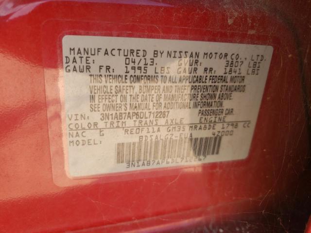 3N1AB7AP6DL712267 - 2013 NISSAN SENTRA S RED photo 13