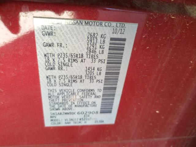 5N1AR2MN9DC602908 - 2013 NISSAN PATHFINDER S ბეჟი ფოტო 12