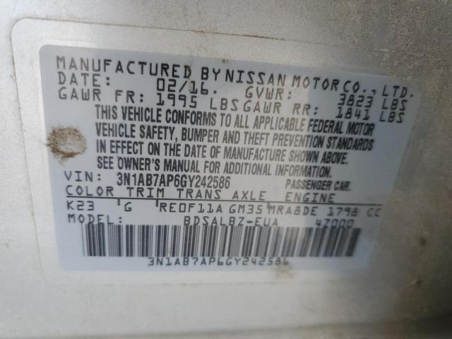 3N1AB7AP6GY242586 - 2016 NISSAN SENTRA S SILVER photo 12