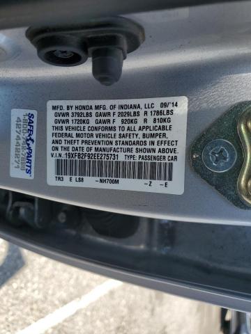 19XFB2F92EE275731 - 2014 HONDA CIVIC EXL SILVER photo 12