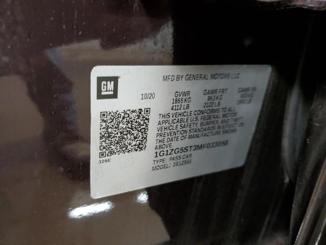 1G1ZG5ST3MF033058 - 2021 CHEVROLET MALIBU RS 勃艮第红 照片 12