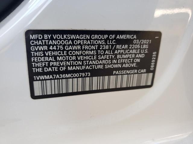 1VWMA7A36MC007973 - 2021 VOLKSWAGEN PASSAT R-LINE თეთრი ფოტო 12