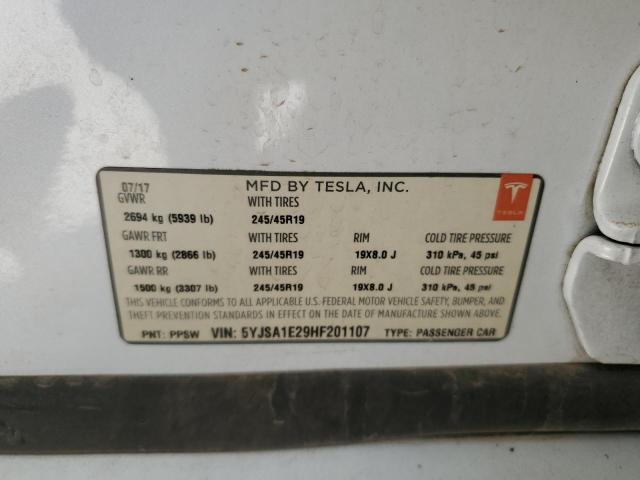 5YJSA1E29HF201107 - 2017 TESLA MODEL S WHITE photo 12