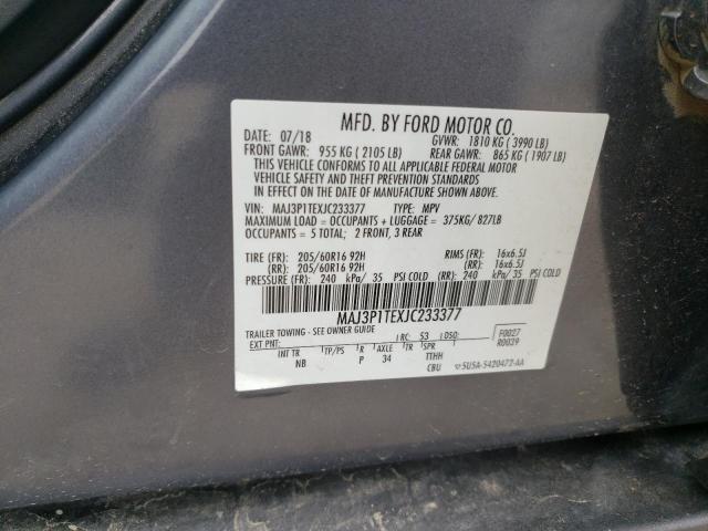 MAJ3P1TEXJC233377 - 2018 FORD ECOSPORT SE Сұр фото 12