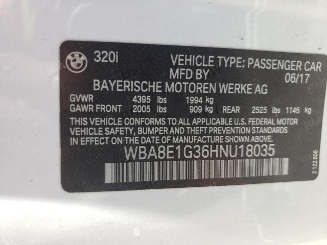 WBA8E1G36HNU18035 - 2017 BMW 320 I WHITE photo 12