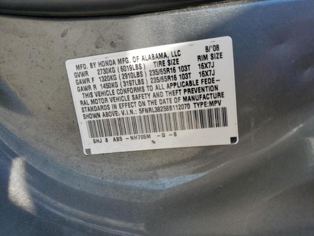 5FNRL38258B112070 - 2008 HONDA ODYSSEY LX GRAY photo 13