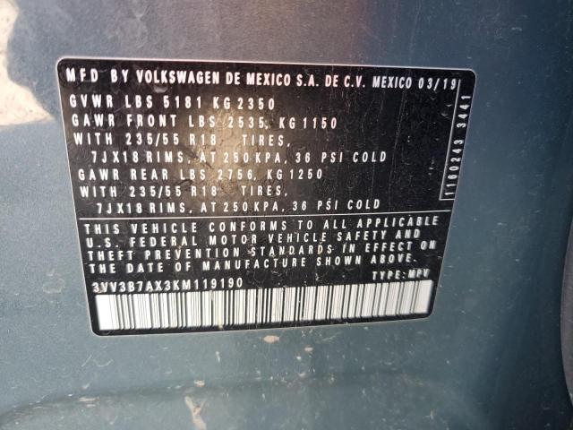 3VV3B7AX3KM119190 - 2019 VOLKSWAGEN TIGUAN SE 青色 照片 14