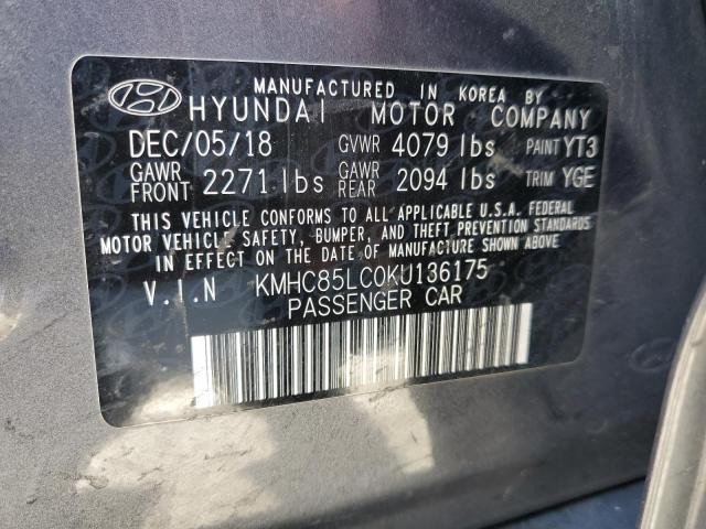 KMHC85LC0KU136175 - 2019 HYUNDAI IONIQ LIMITED CHARCOAL photo 12