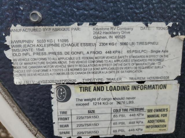 4YDT32B2X87202620 - 2008 KEYSTONE HORNET WHITE photo 10