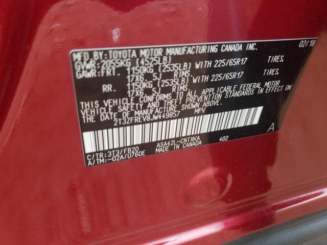 2T3ZFREV8JW449857 - 2018 TOYOTA RAV4 LE RED photo 12