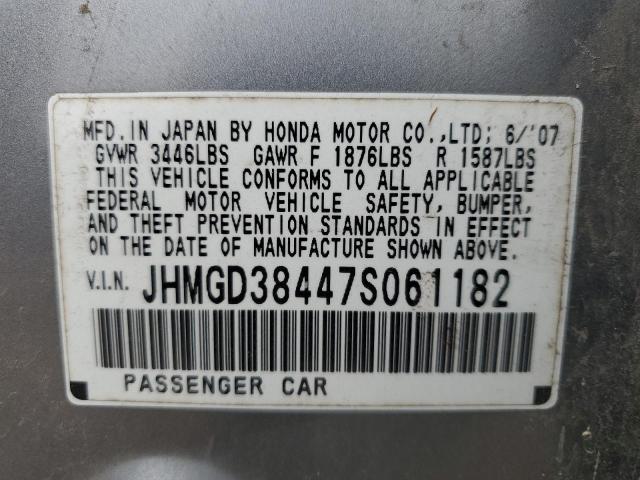 JHMGD38447S061182 - 2007 HONDA FIT SILVER photo 12