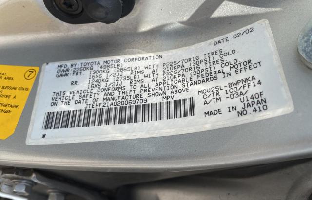 JTEHF21A020069709 - 2002 TOYOTA HIGHLANDER LIMITED SILVER photo 10