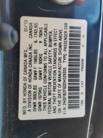 2HGFB2F60DH529205 - 2013 HONDA CIVIC HF GRAY photo 12