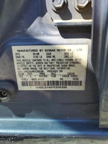 1N4DL01A0YC205396 - 2000 NISSAN ALTIMA XE BLUE photo 12