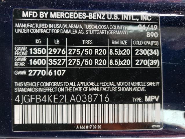 4JGFB4KE2LA038716 - 2020 MERCEDES-BENZ GLE 350 4MATIC BLUE photo 14