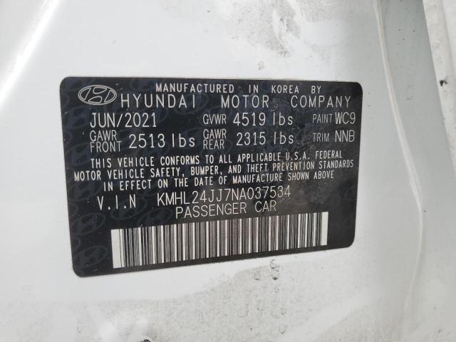 KMHL24JJ7NA037534 - 2022 HYUNDAI SONATA HYBRID WHITE photo 13