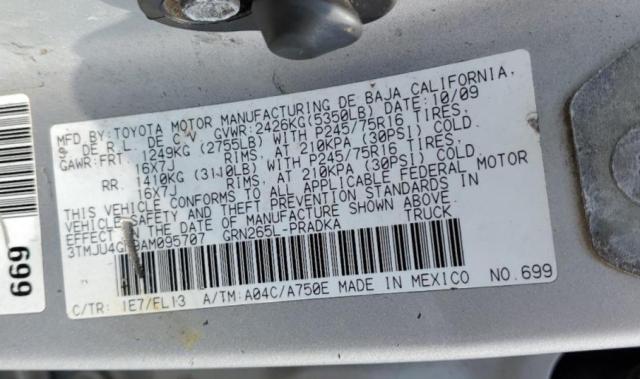 3TMJU4GN9AM095707 - 2010 TOYOTA TACOMA DOUBLE CAB PRERUNNER SILVER photo 12