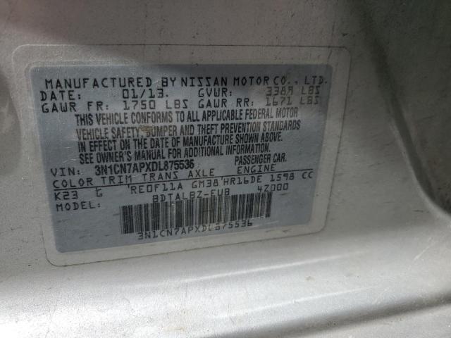 3N1CN7APXDL875536 - 2013 NISSAN VERSA S SILVER photo 13