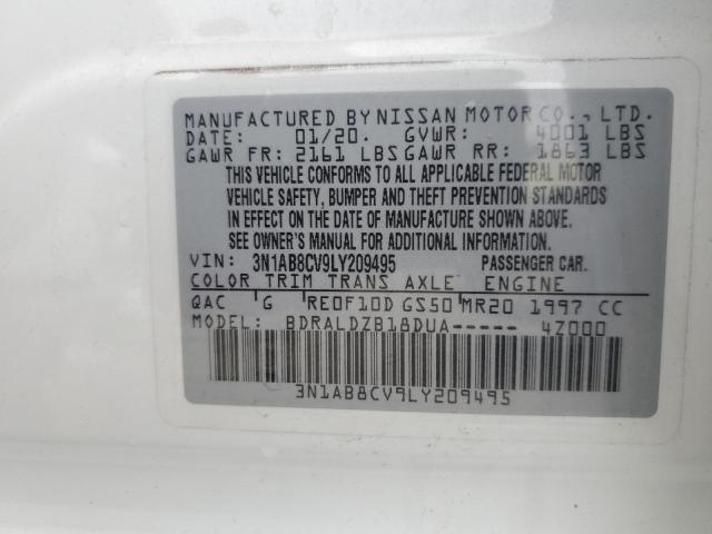 3N1AB8CV9LY209495 - 2020 NISSAN SENTRA SV WHITE photo 12