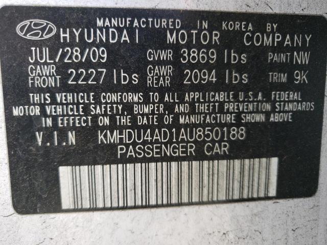 KMHDU4AD1AU850188 - 2010 HYUNDAI ELANTRA BLUE WHITE photo 13