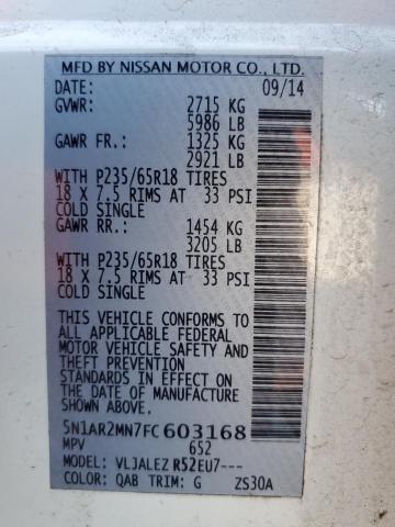 5N1AR2MN7FC603168 - 2015 NISSAN PATHFINDER S WHITE photo 14