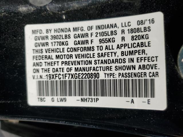 19XFC1F7XGE220890 - 2016 HONDA CIVIC EXL BLACK photo 12