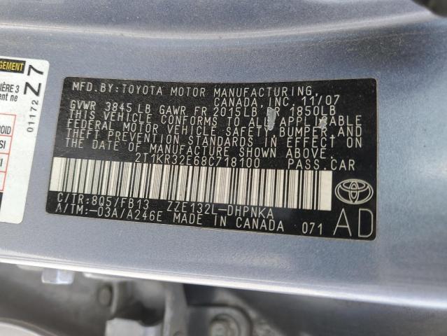 2T1KR32E68C718100 - 2008 TOYOTA COROLLA MA XR BLUE photo 13