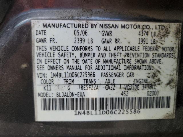 1N4BL11D06C225586 - 2006 NISSAN ALTIMA SE GRAY photo 13