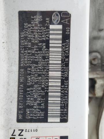 2T1KR32E76C591807 - 2006 TOYOTA COROLLA MA XR WHITE photo 12