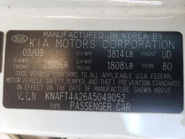 KNAFT4A26A5049052 - 2010 KIA FORTE LX WHITE photo 12