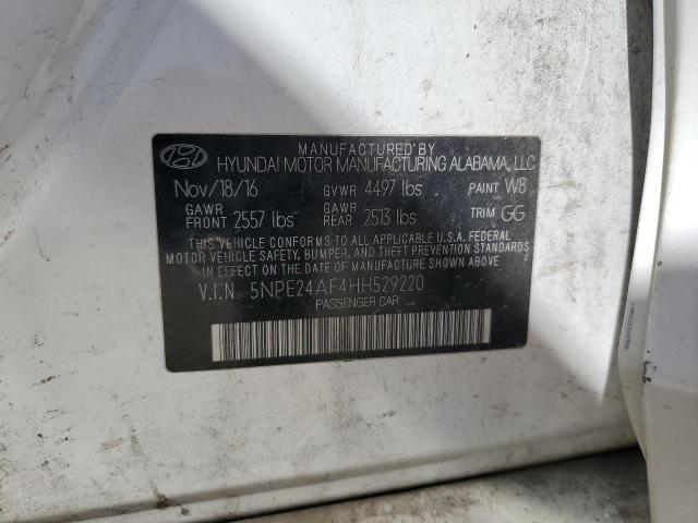 5NPE24AF4HH529220 - 2017 HYUNDAI SONATA SE WHITE photo 12