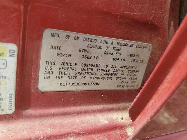 KL1TD5DE3AB102202 - 2010 CHEVROLET AVEO LS Qırmızı foto 12