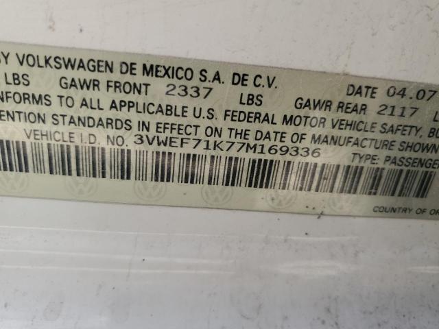 3VWEF71K77M169336 - 2007 VOLKSWAGEN JETTA WOLFSBURG 白色 照片 12