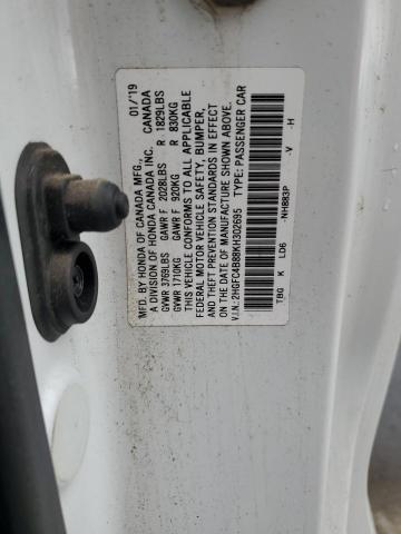 2HGFC4B88KH302695 - 2019 HONDA CIVIC SPORT 白色 照片 12