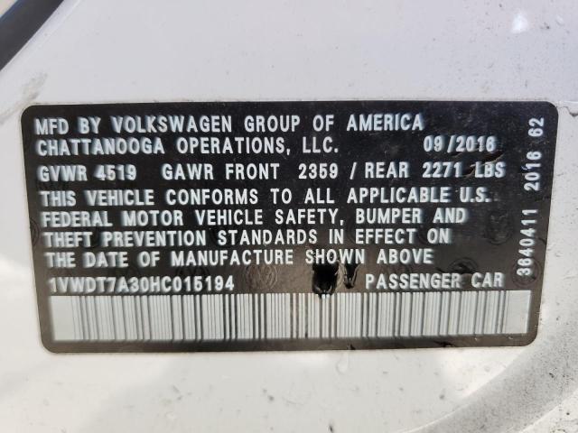 1VWDT7A30HC015194 - 2017 VOLKSWAGEN PASSAT R-LINE Weiß Foto 12