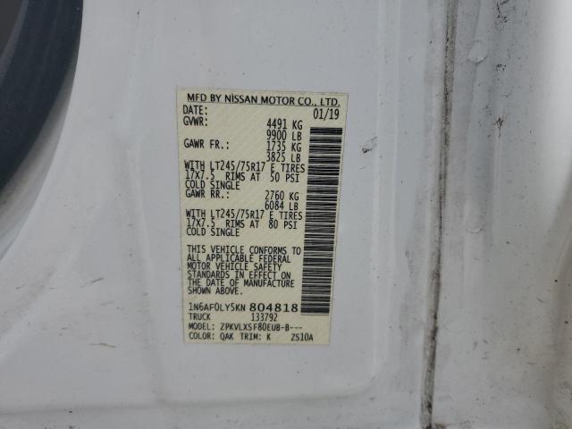 1N6AF0LY5KN804818 - 2019 NISSAN NV 2500 S WHITE photo 13