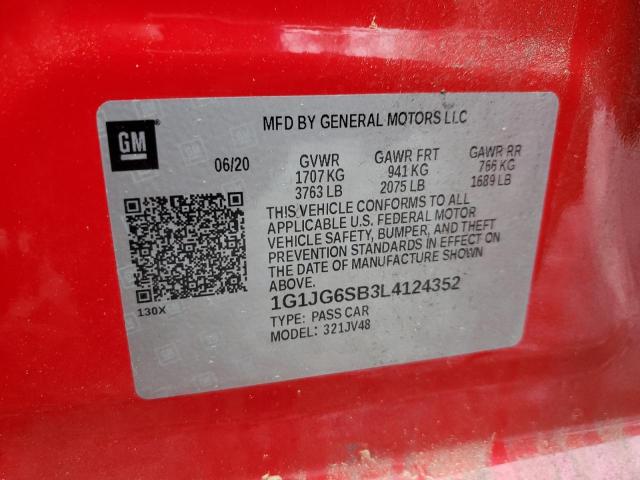 1G1JG6SB3L4124352 - 2020 CHEVROLET SONIC RED photo 12