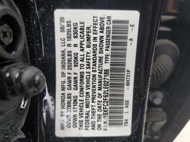 19XFC2F62LE027186 - 2020 HONDA CIVIC LX BLACK photo 12