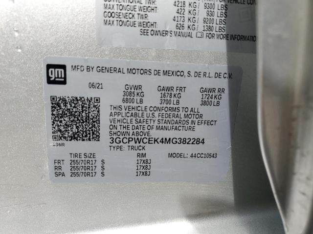 3GCPWCEK4MG382284 - 2021 CHEVROLET SILVERADO C1500 LT SILVER photo 12