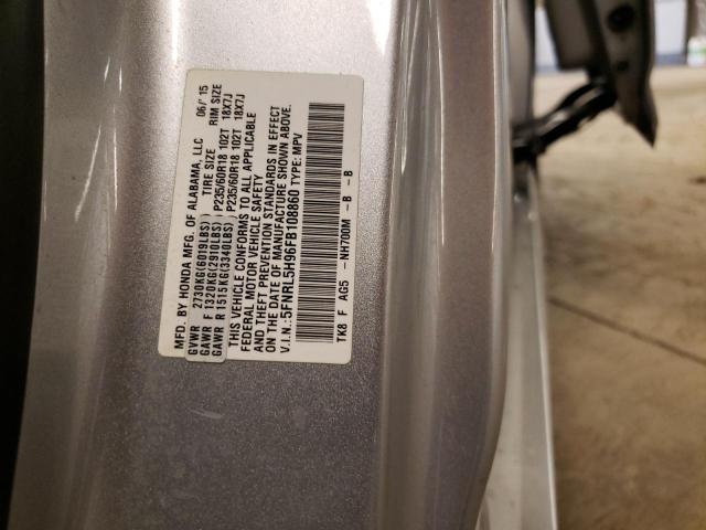 5FNRL5H96FB108860 - 2015 HONDA ODYSSEY TOURING SILVER photo 13